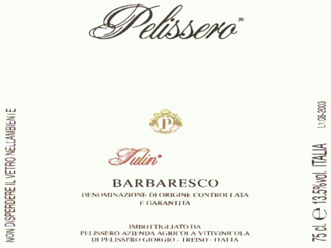 Pelissero Barbaresco Tulin 2011 Front Label