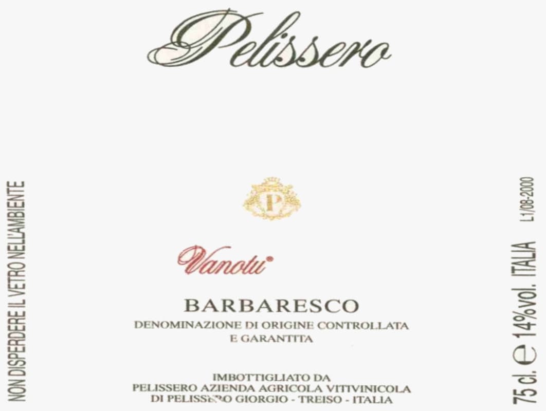Pelissero Barbaresco Vanotu 2007 Front Label