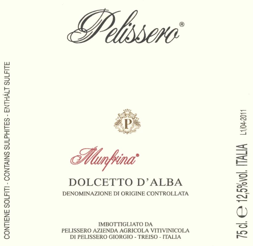 Pelissero Dolcetto d'Alba Munfrina 2014 Front Label
