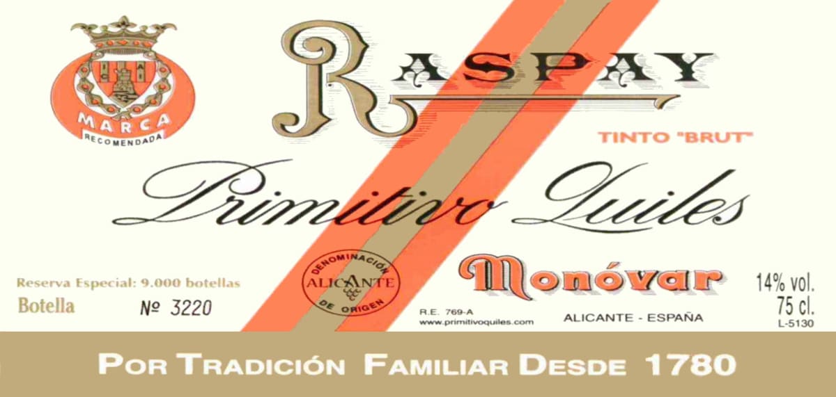 Primitivo Quiles Raspay 2003 Front Label