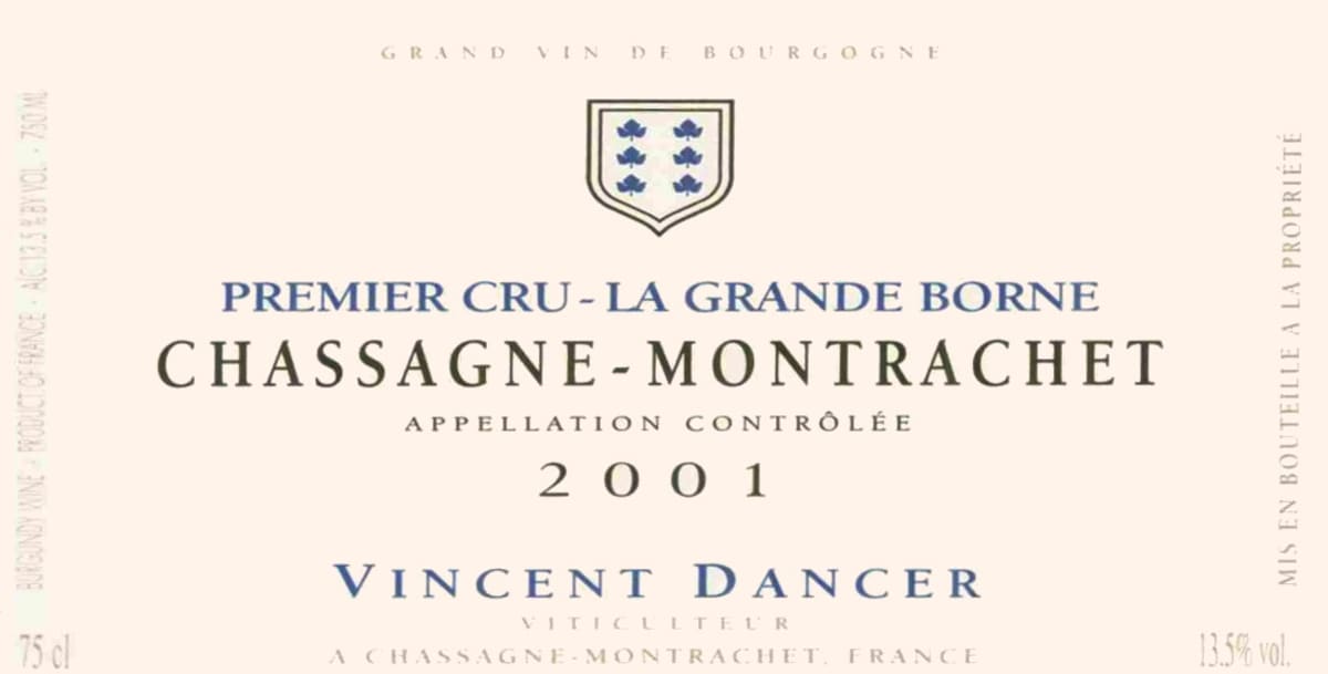 Vincent Dancer Chassagne-Montrachet La Grande Borne Premier Cru 2001 Front Label