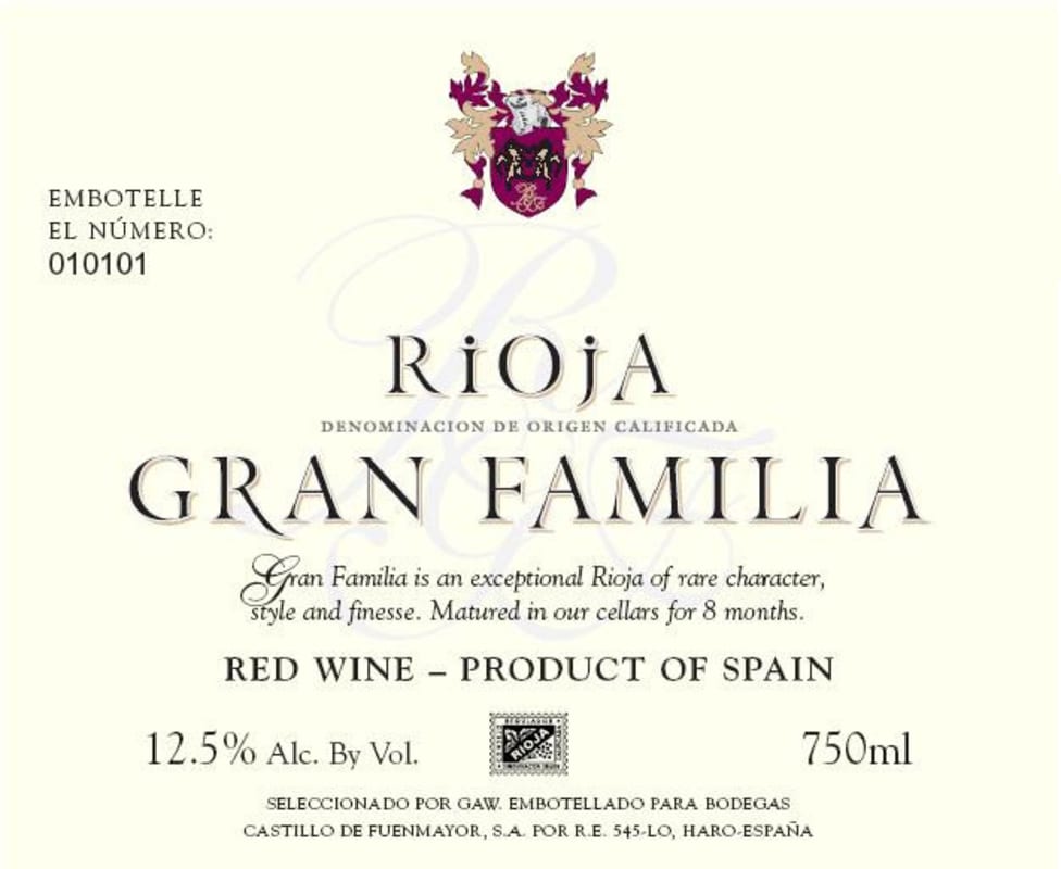 Gran Familia Rioja 2009 Front Label