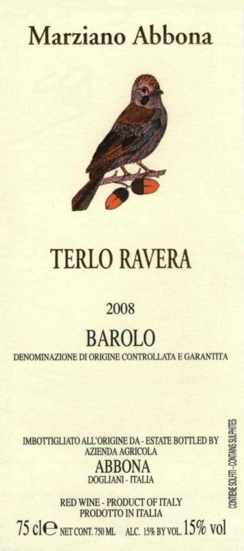 Abbona Terlo Ravera Barolo 2008 Front Label