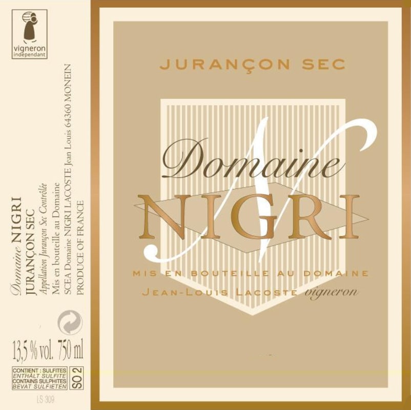 Route Des Vins Du Jurançon Domaine Nigri Sec 2014 Front Label