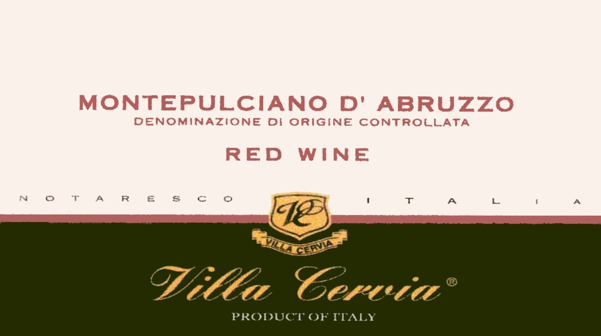 Villa Cervia Montepulciano D'Abruzzo 2012 Front Label