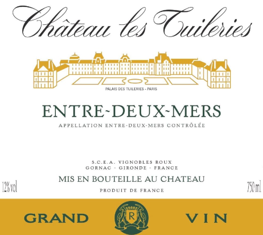 Roux Entre-deux-Mers Chateau les Tuileries Blanc 2015 Front Label