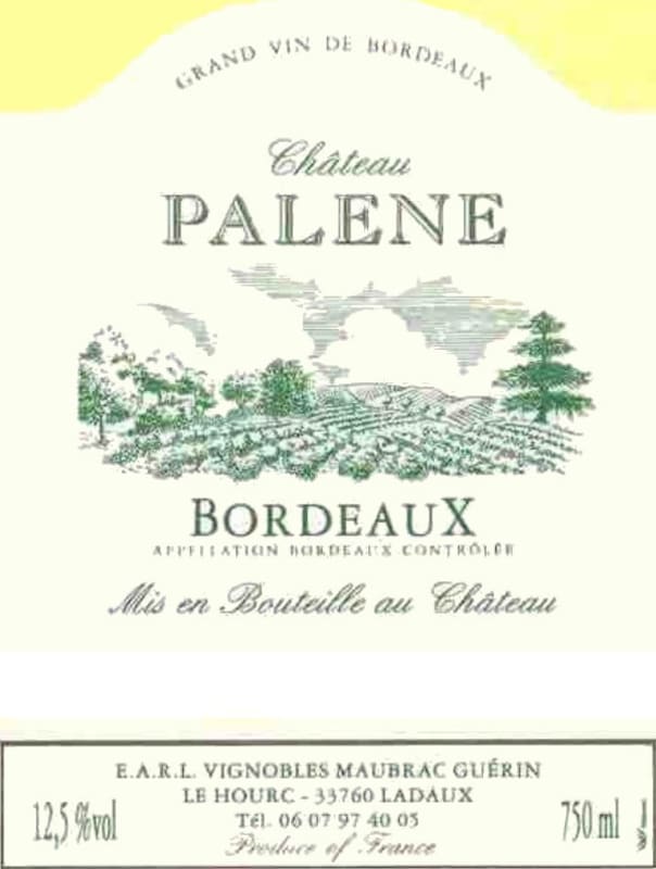 Roux Bordeaux Chateau Palene Blanc 2009 Front Label
