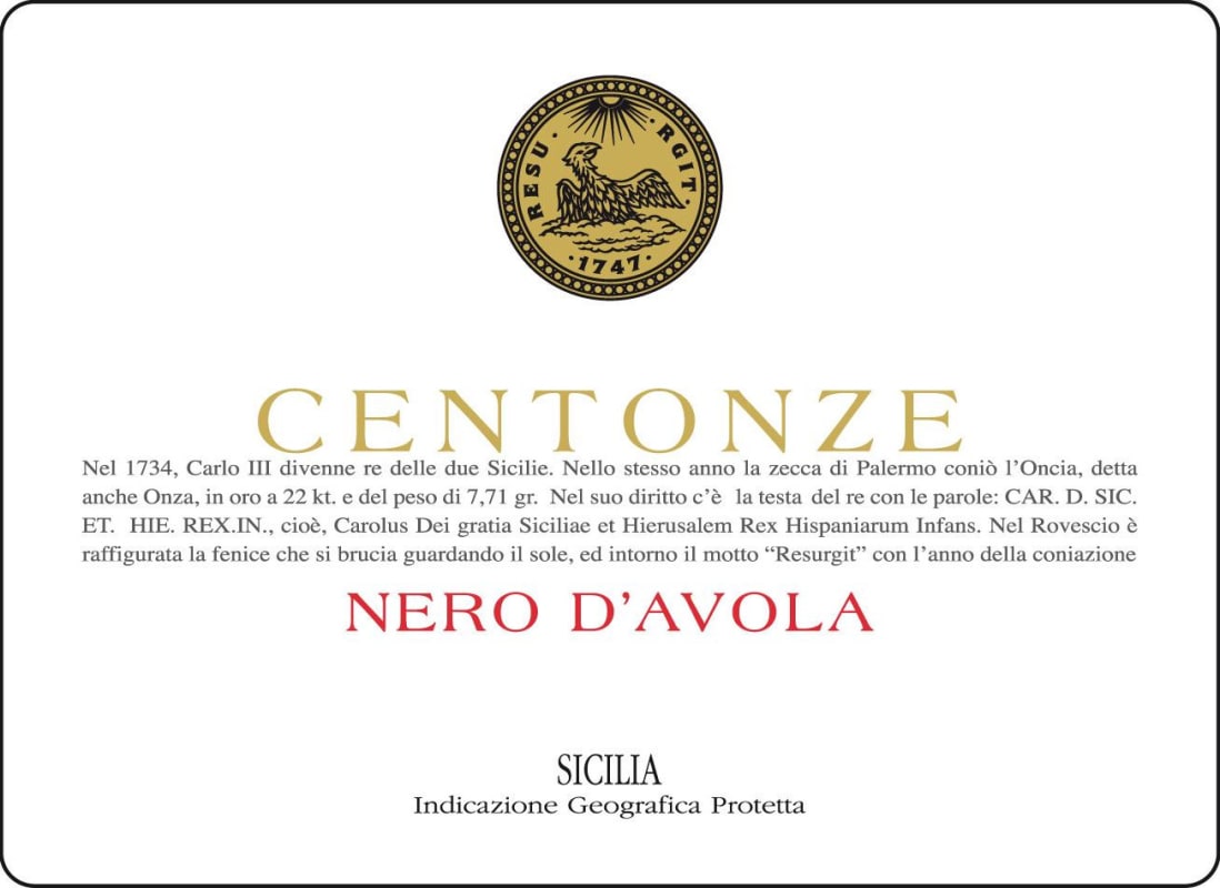 Centonze Sicilia Nero d'Avola 2014 Front Label