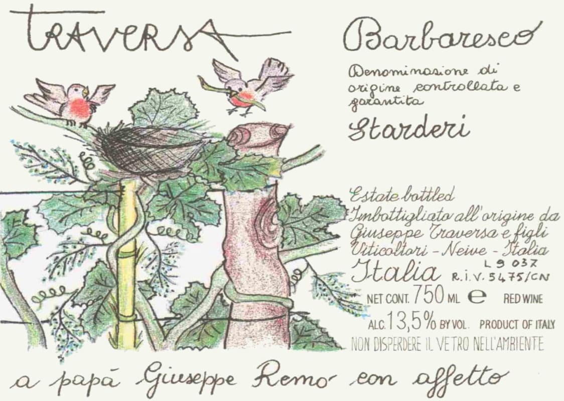 Giuseppe Traversa Barbaresco Starderi 2005 Front Label