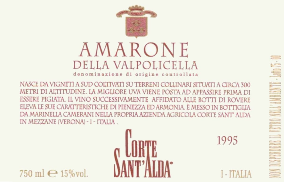 Corte Sant'Alda Amarone della Valpolicella 1995 Front Label