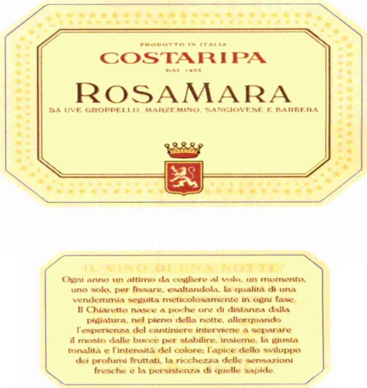 Costaripa Garda Lombardy Rosamara 2011 Front Label