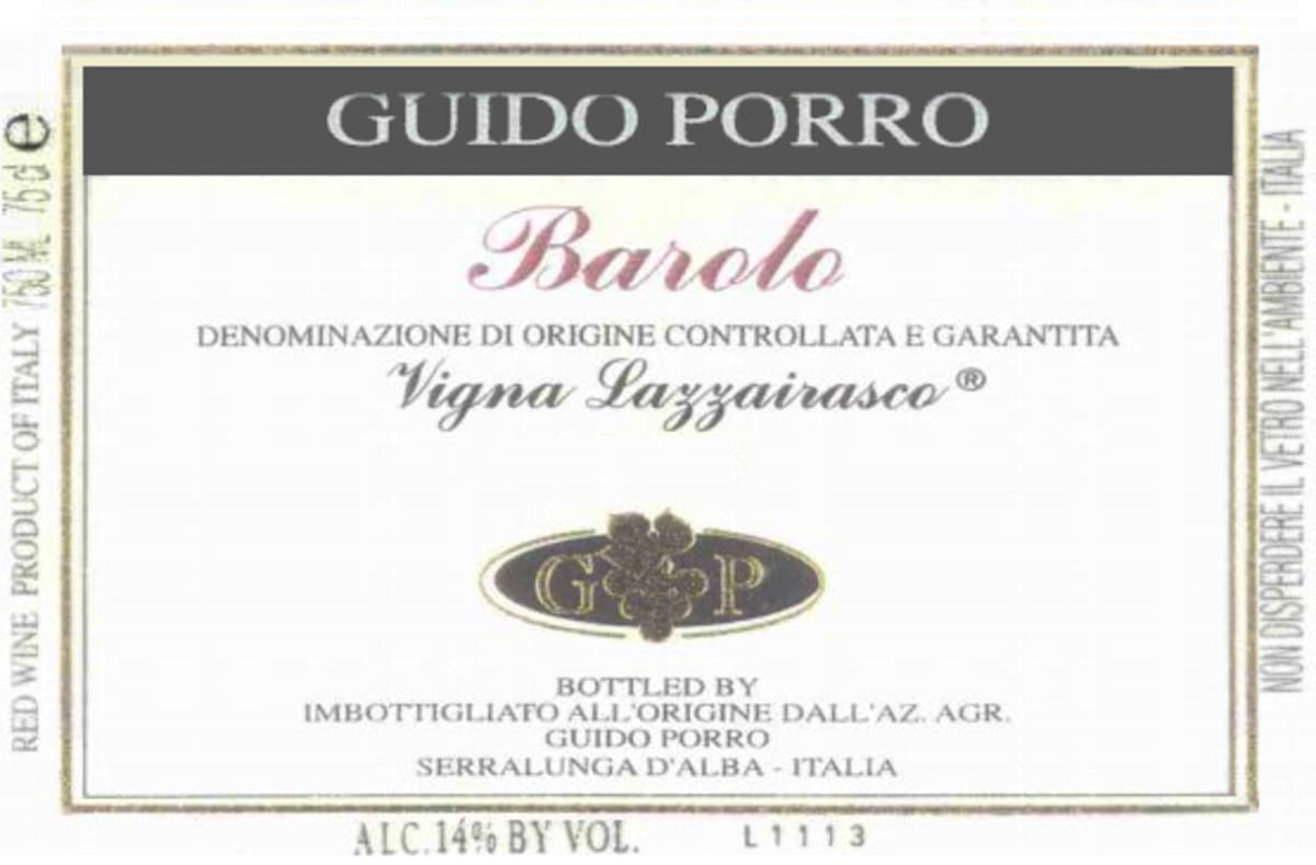 Guido Porro Vigna Lazzairasco Barolo 2009 Front Label