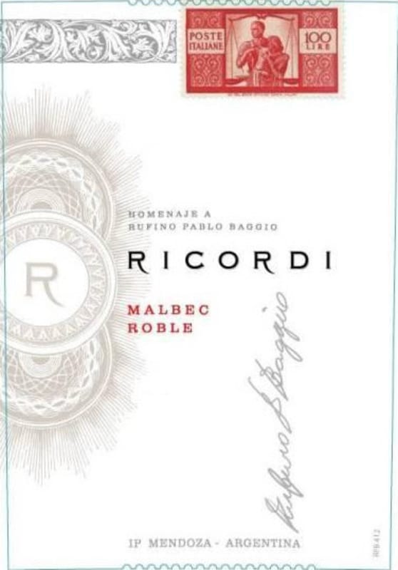RPB Wines Ricordi Malbec Roble 2014 Front Label
