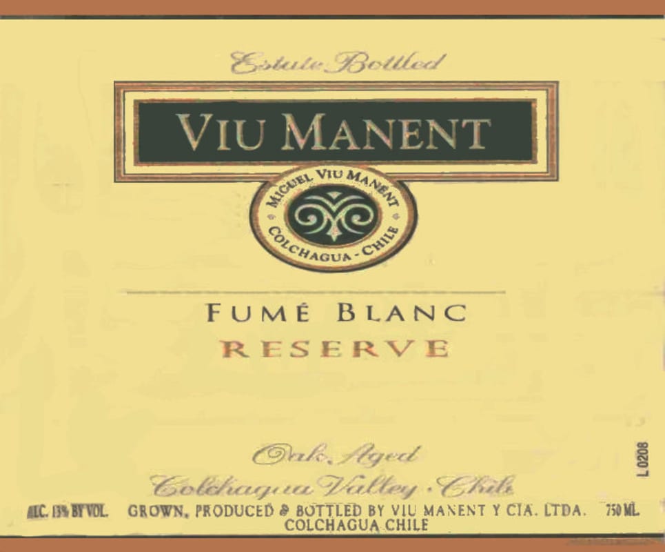 Viu Manent Reserve Fume Blanc 2015 Front Label