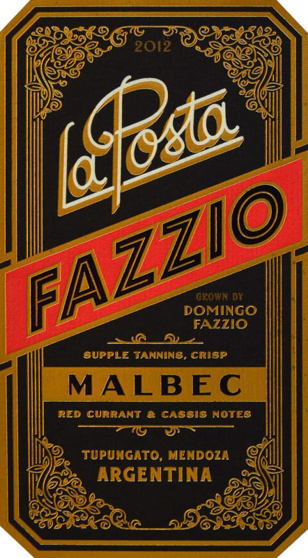 La Posta Fazzio Malbec 2012 Front Label