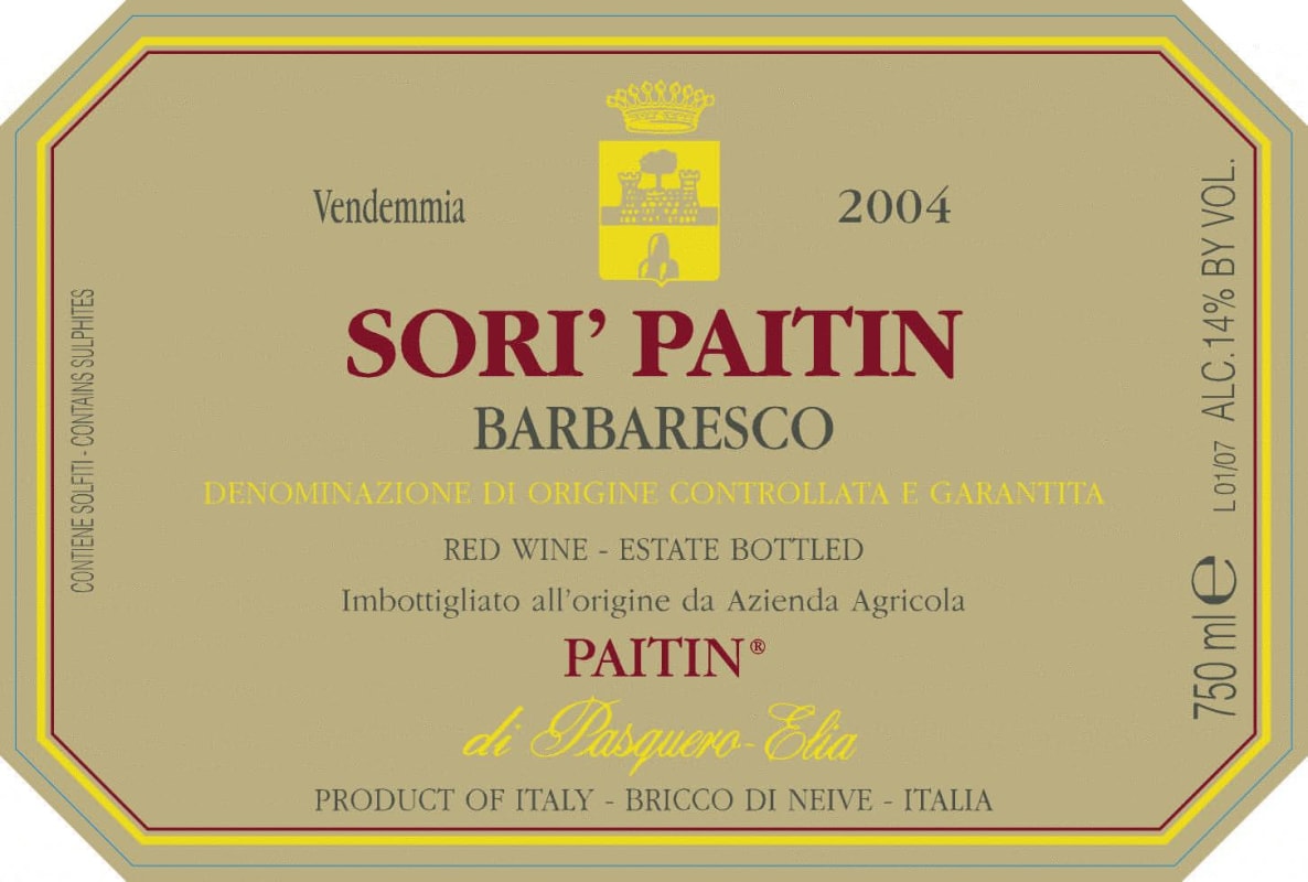 Paitin Barbaresco Sori Paitin Serraboella 2004 Front Label