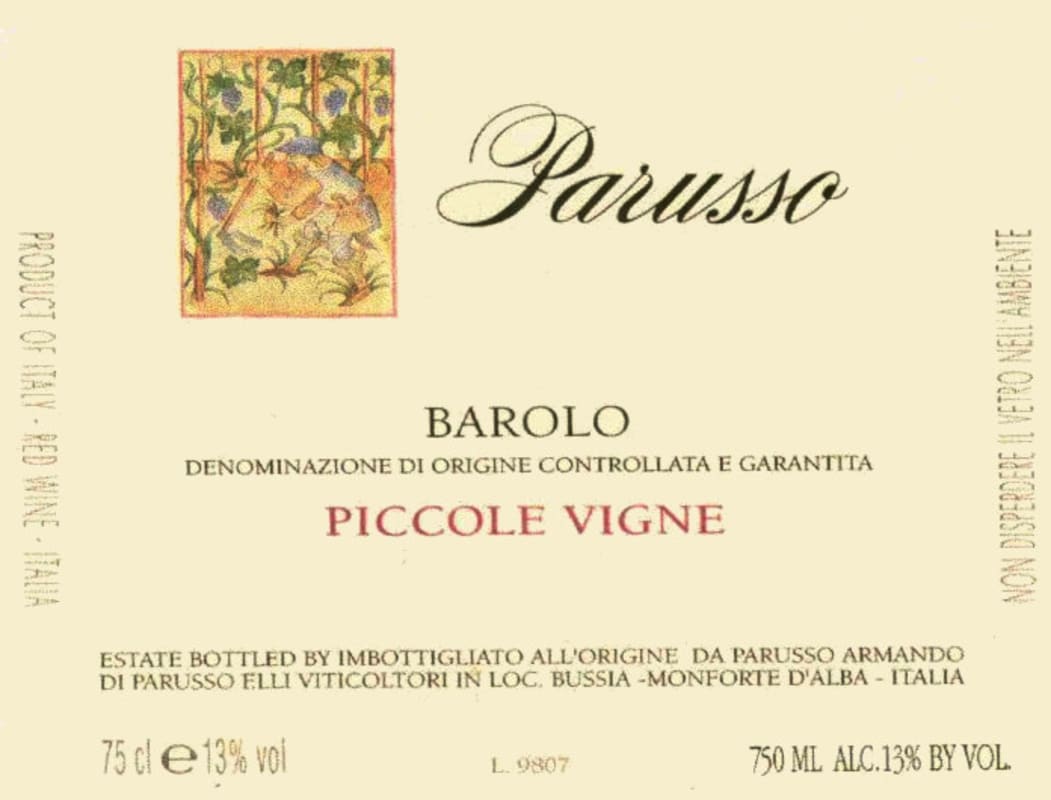 Parusso Barolo Piccolo Vigne 1999 Front Label