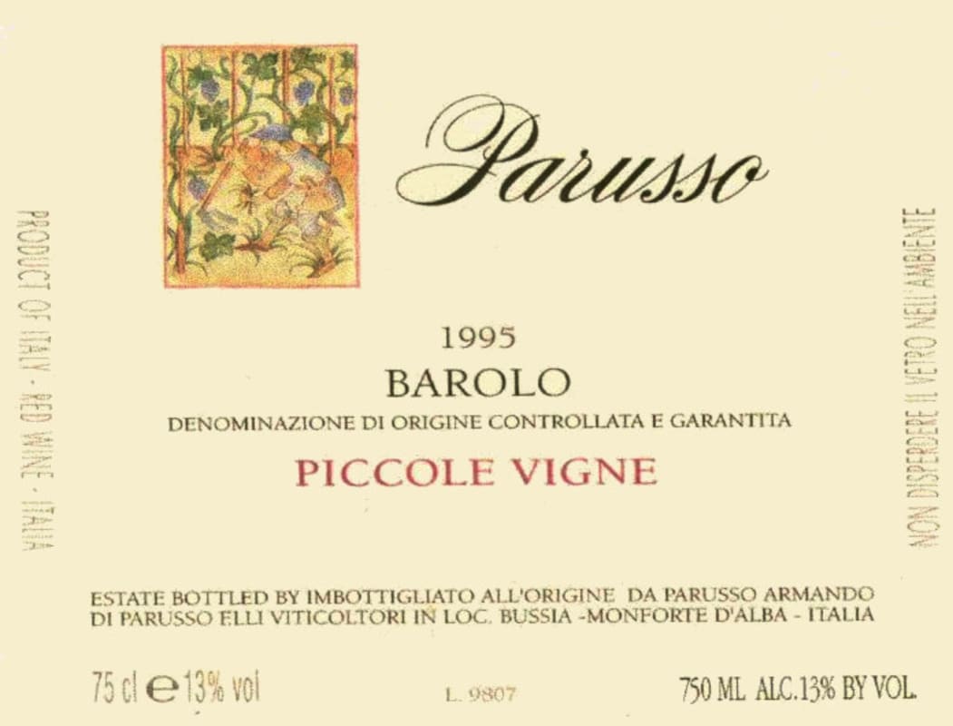 Parusso Barolo Piccolo Vigne 1995 Front Label