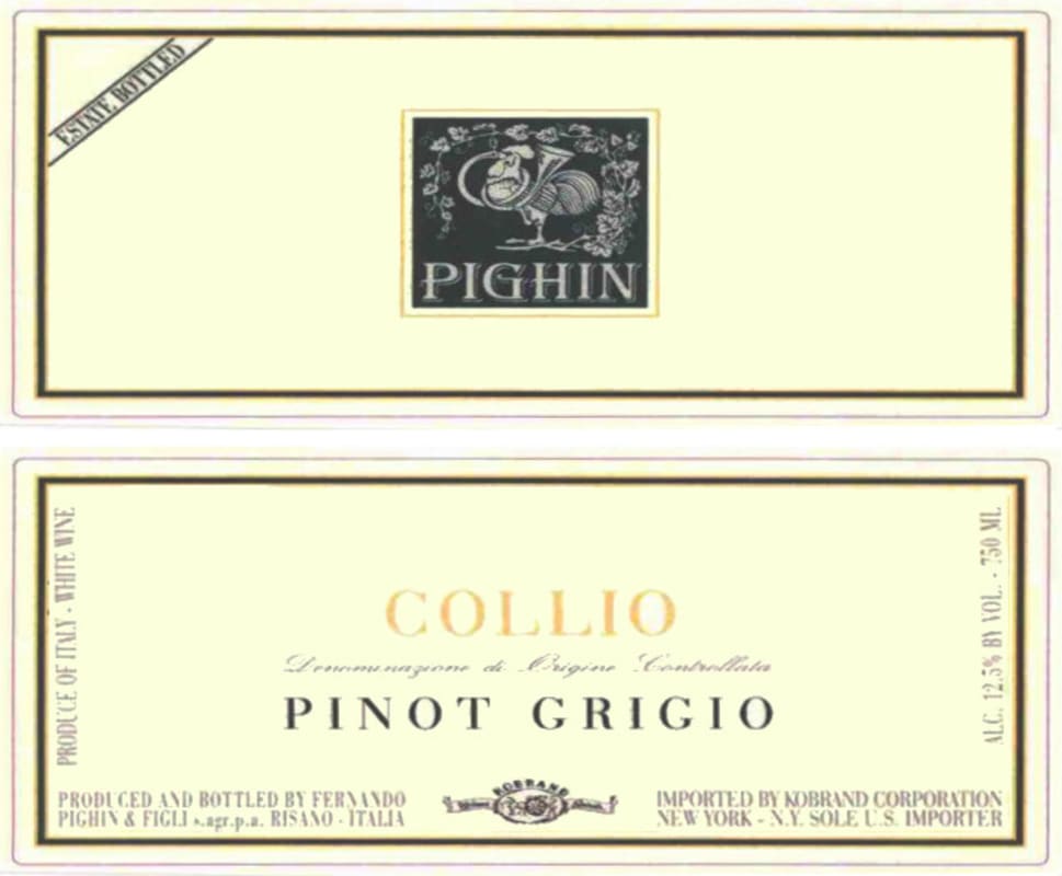 Pighin Collio Pinot Grigio 2009 Front Label