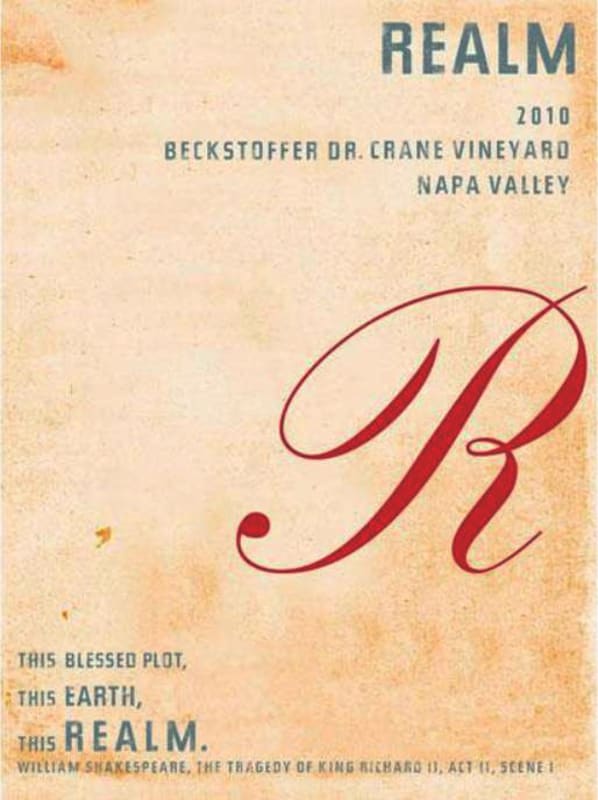 Realm Cellars Beckstoffer Dr. Crane Vineyard Cabernet Sauvignon 2010 Front Label