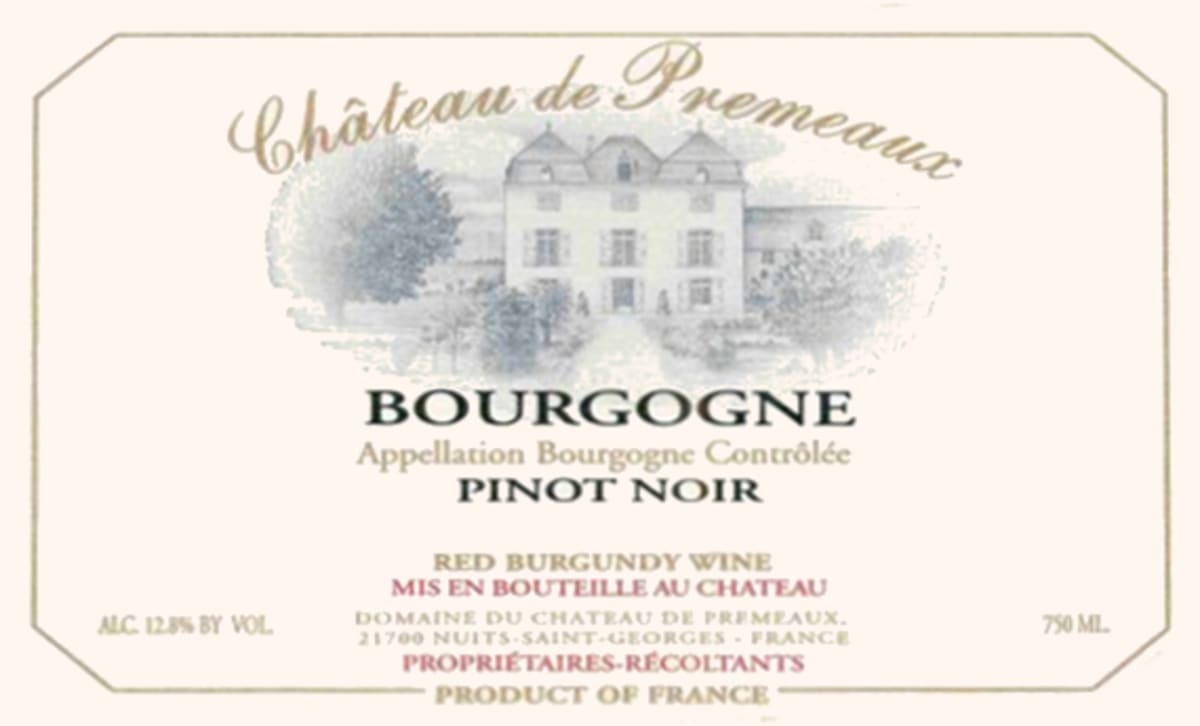 Chateau de Premeaux Bourgogne Pinot Noir 2000 Front Label