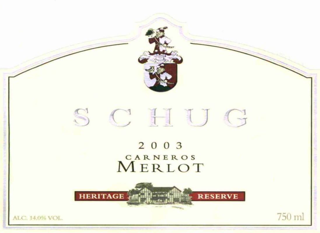 Schug Heritage Reserve Merlot 2003 Front Label