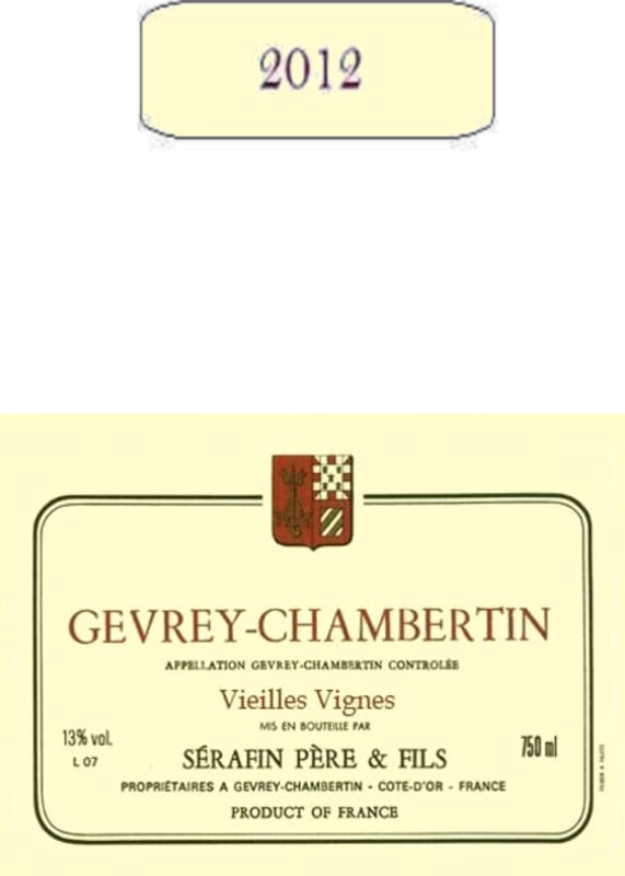 Domaine Serafin Gevrey-Chambertin Vieilles Vignes 2012 Front Label
