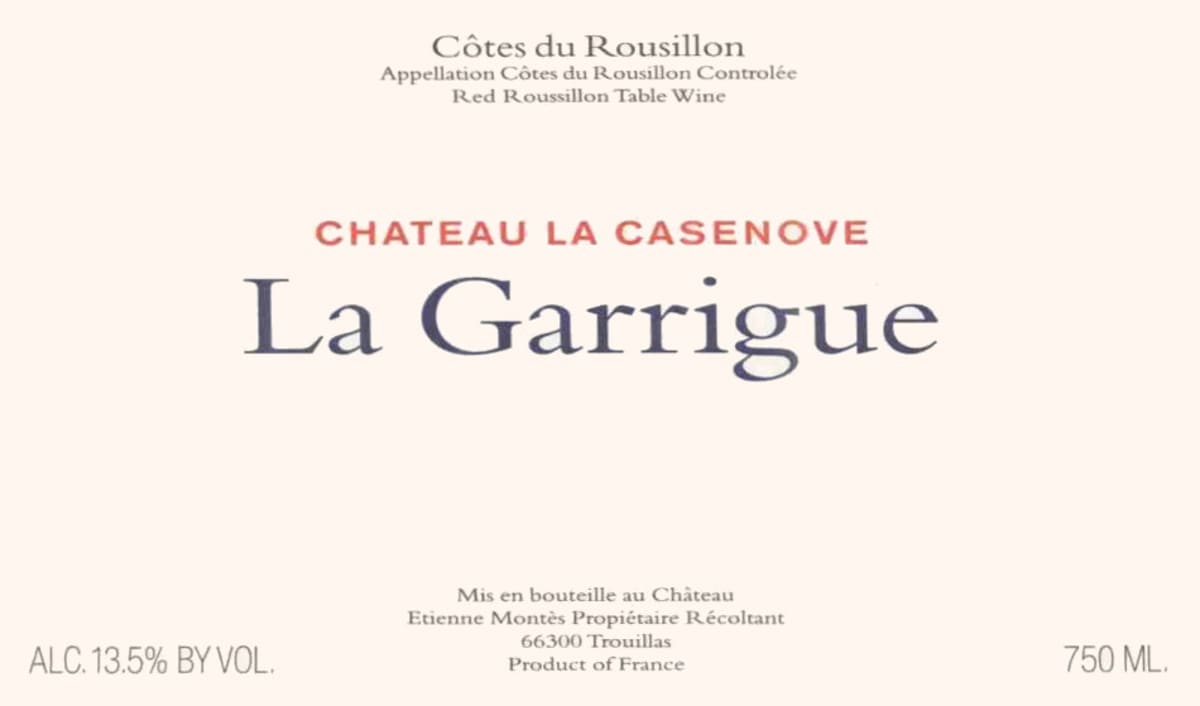 Chateau de Casenove La Garrigue 2001 Front Label