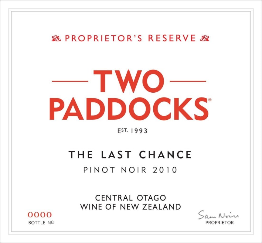Two Paddocks The Last Chance Pinot Noir 2010 Front Label
