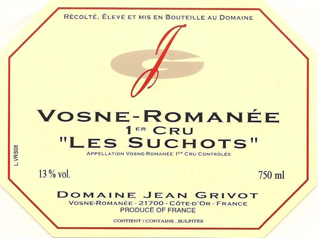 Domaine Jean Grivot Vosne Romanee Les Suchots Premier Cru 2008 Front Label