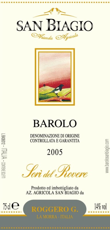 San Biagio Barolo Sori del Rovere 2005 Front Label