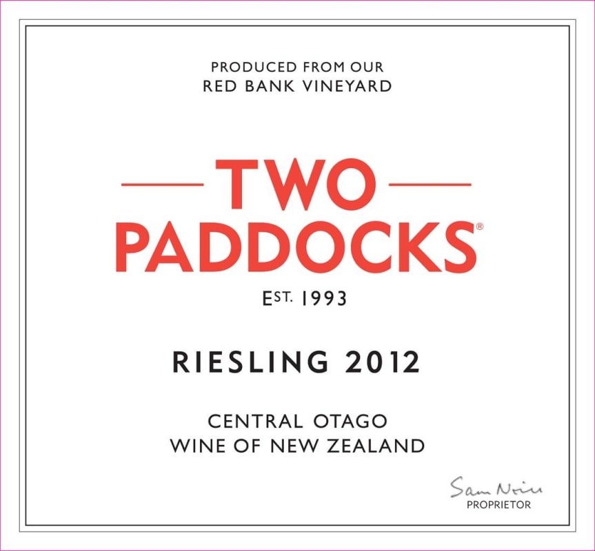 Two Paddocks Riesling 2012 Front Label