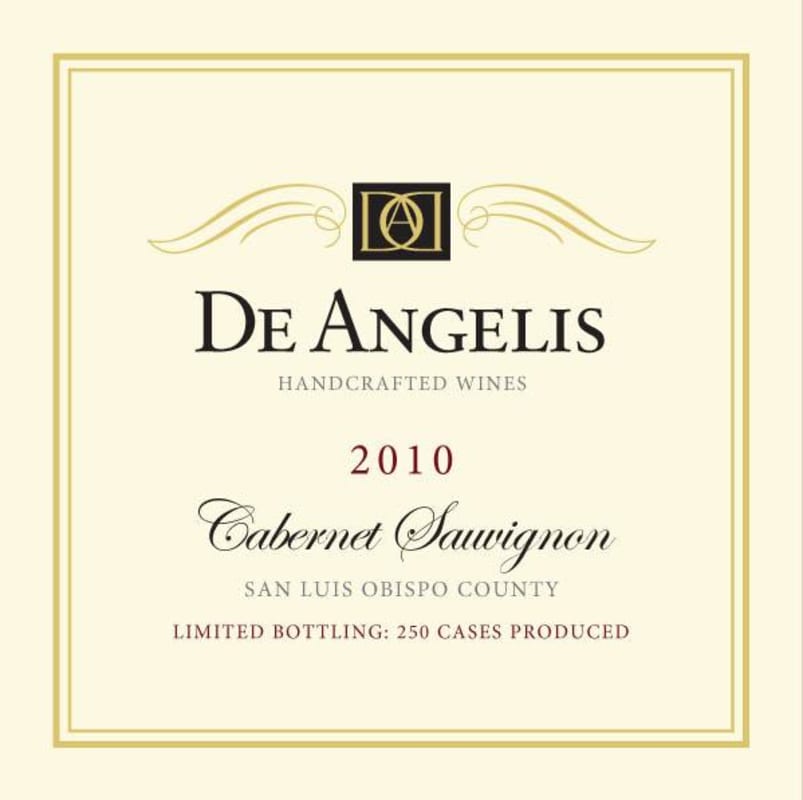 De Angelis Wines Cabernet Sauvignon 2010 Front Label