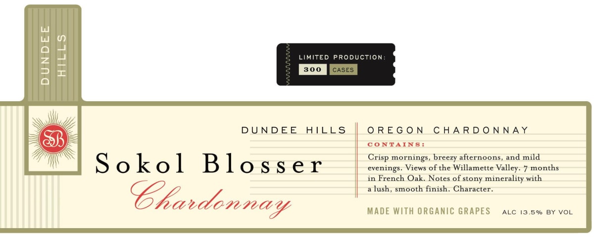 Sokol Blosser Chardonnay 2013 Front Label