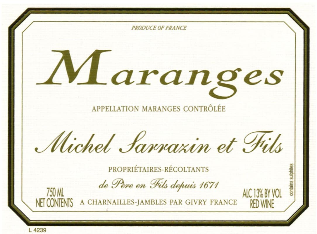 Domaine Sarrazin Maranges 2012 Front Label
