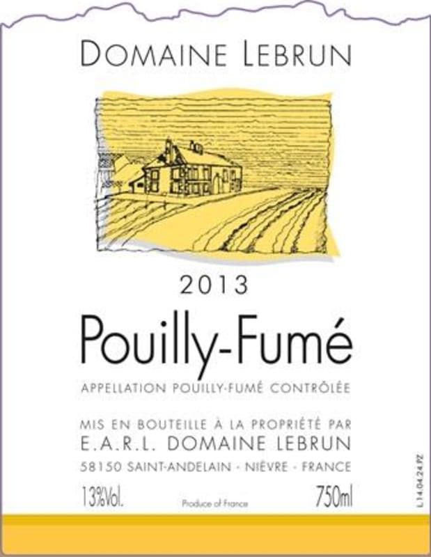 Domaine Lebrun Pouilly Fume 2013 Front Label
