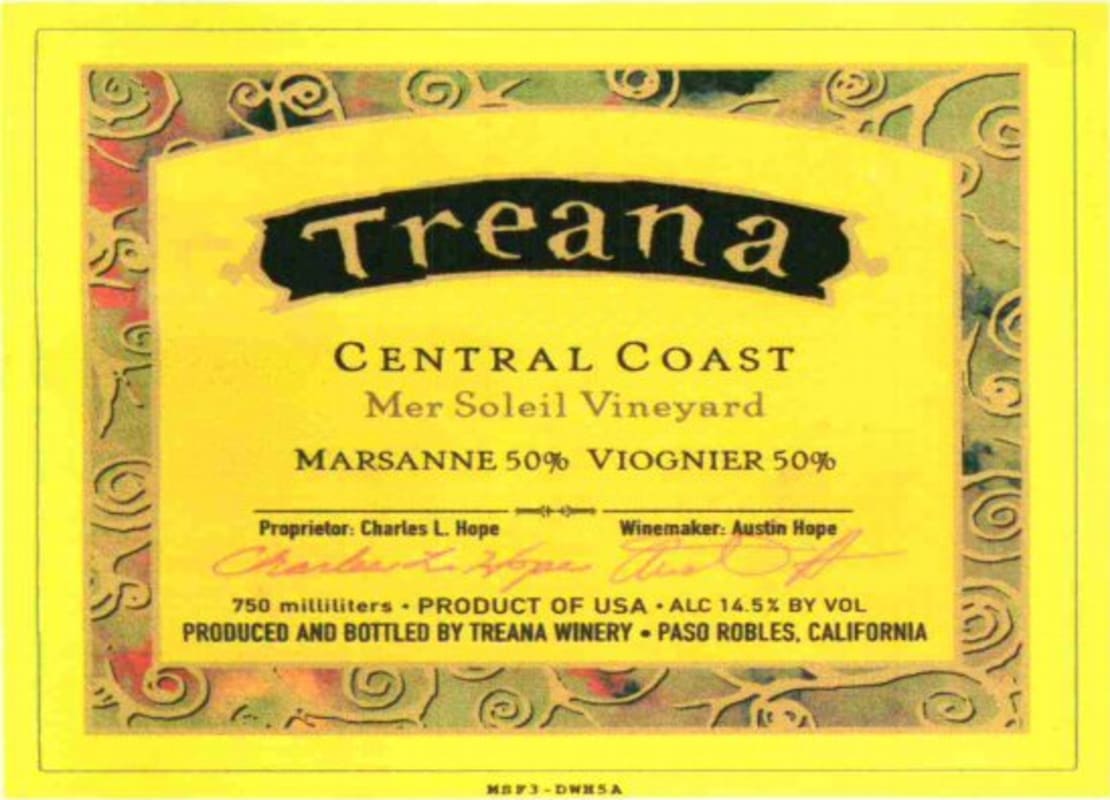 Treana Mer Soleil Vineyard Viognier Marsanne 2010 Front Label