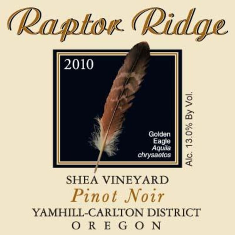 Raptor Ridge Shea Vineyard Pinot Noir 2010 Front Label