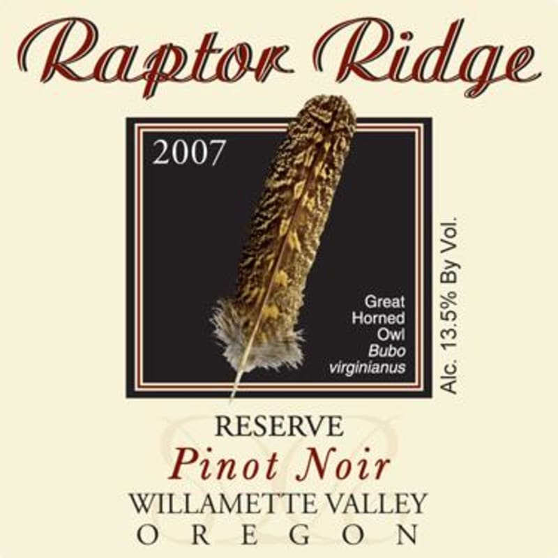 Raptor Ridge Reserve Pinot Noir 2007 Front Label