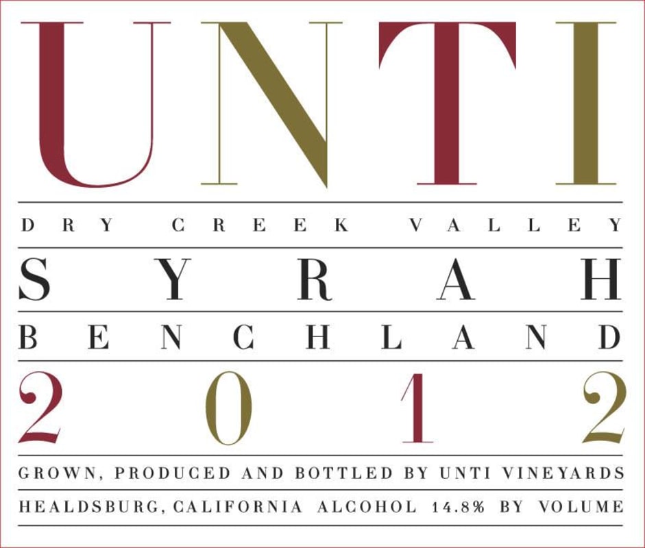 Unti Benchland Syrah 2012 Front Label
