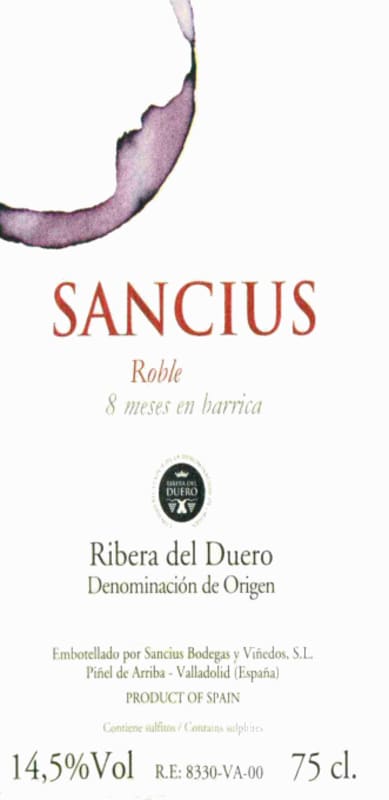 Sancius Sancius Roble 2010 Front Label