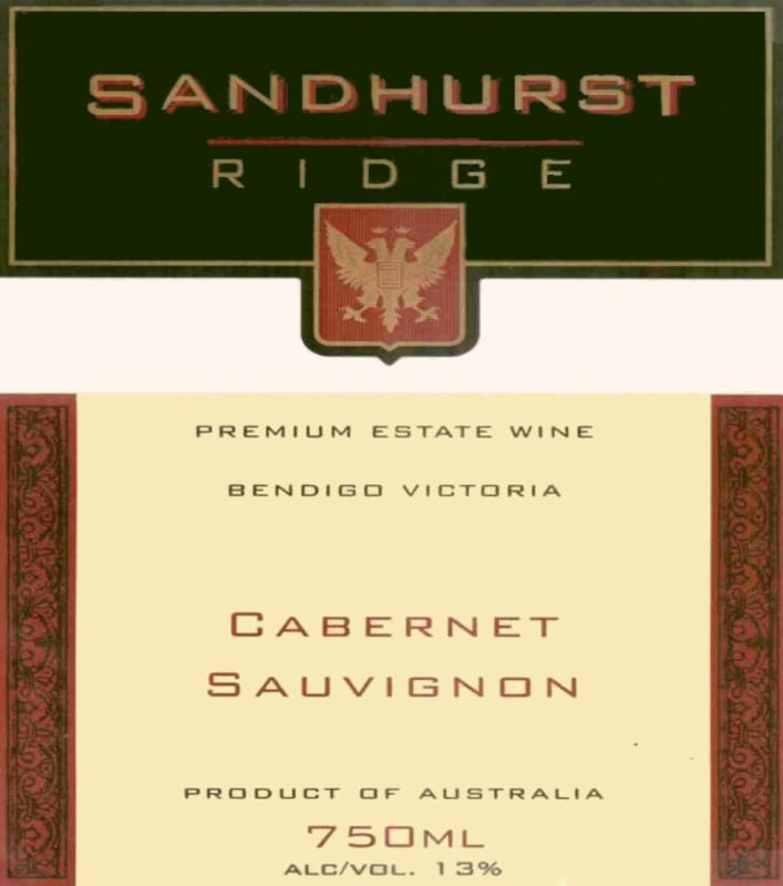Sandhurst Ridge Winery Cabernet Sauvignon 2010 Front Label