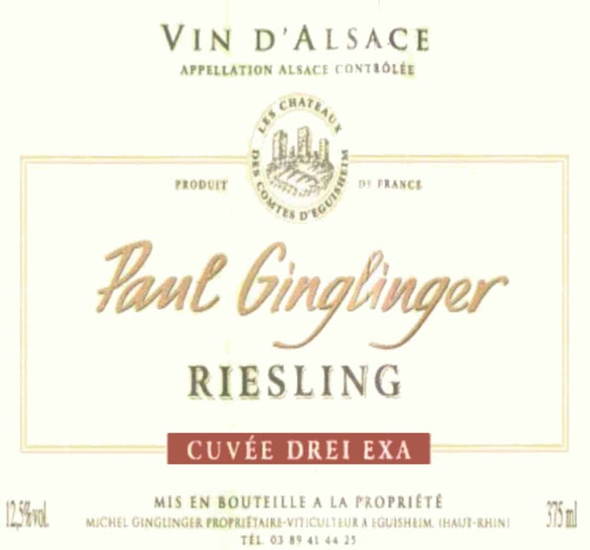 Domaine Paul Ginglinger Cuvee Drei Exa Riesling 2015 Front Label