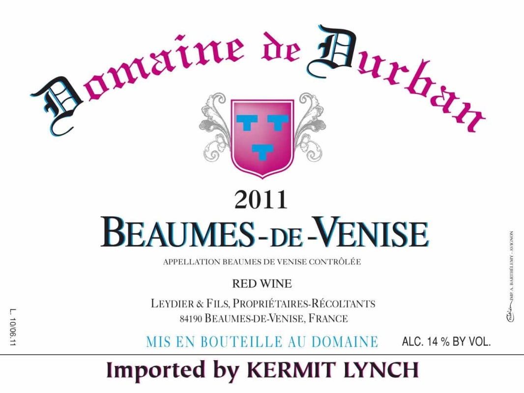 Domaine de Durban Beaumes-de-Venise 2011 Front Label