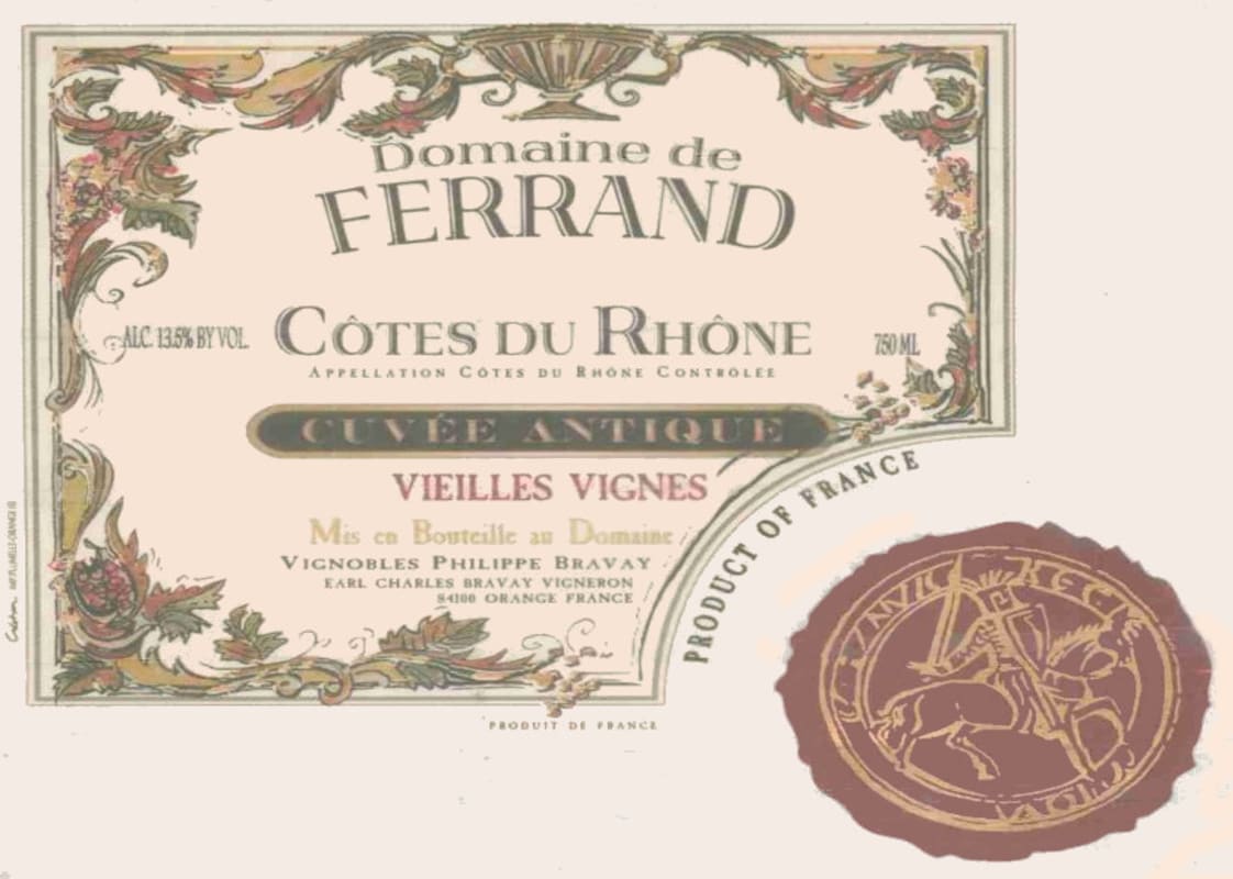 Domaine de Ferrand Cotes du Rhone Cuvee Antique 2013 Front Label
