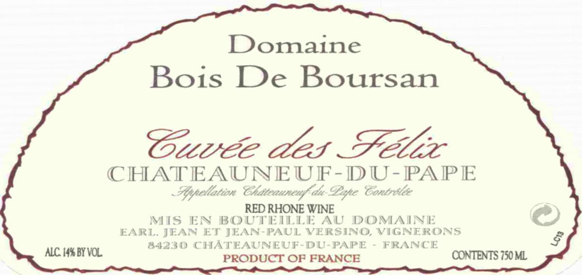 Domaine Bois de Boursan Chateauneuf-du-Pape Cuvee des Felix 2004 Front Label