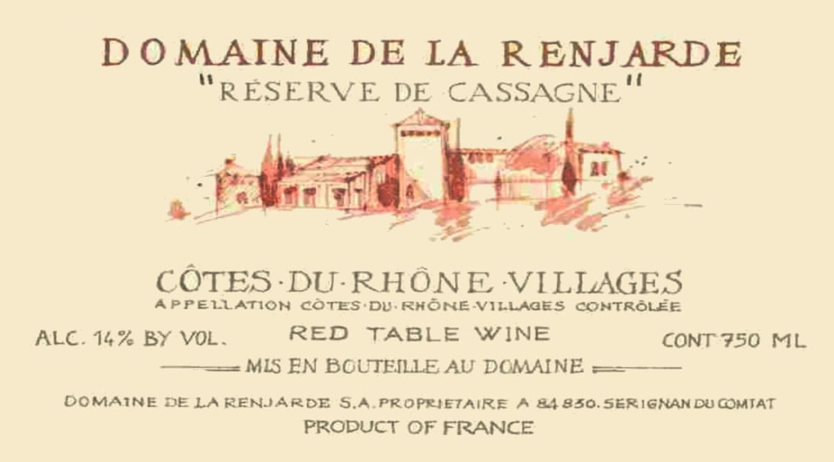 Domaine de la Renjarde Cotes du Rhone Villages Reserve de Cassagne 2004 Front Label