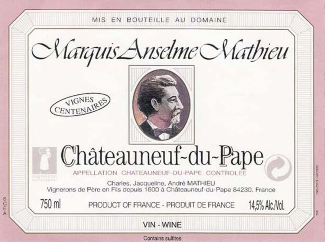 Domaine Mathieu Chateauneuf-du-Pape Marquis Anselme Mathieu 2007 Front Label