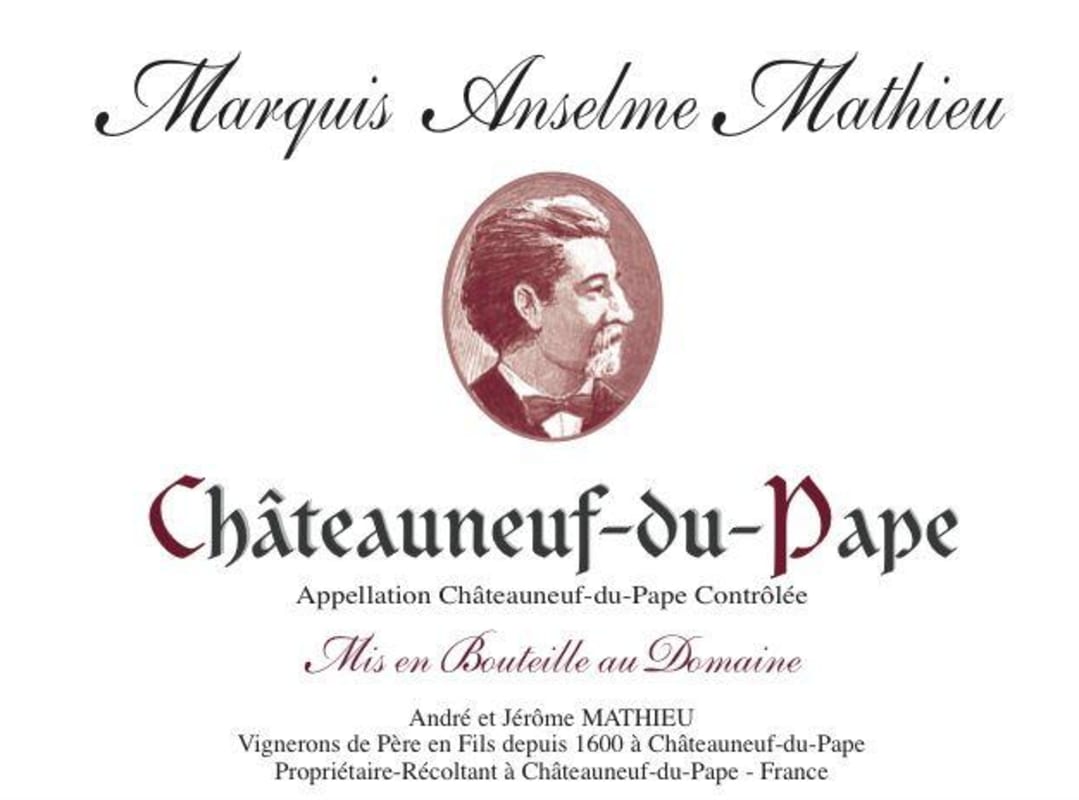 Domaine Mathieu Chateauneuf-du-Pape Marquis Anselme Mathieu 2012 Front Label