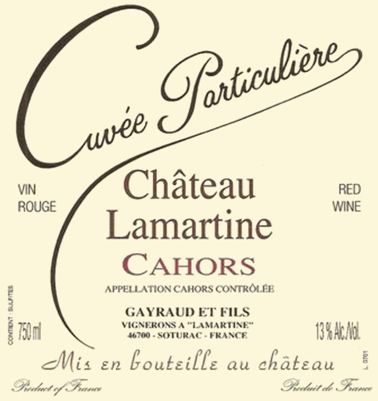 Chateau Lamartine Cahors Cuvee Particuliere 2010 Front Label